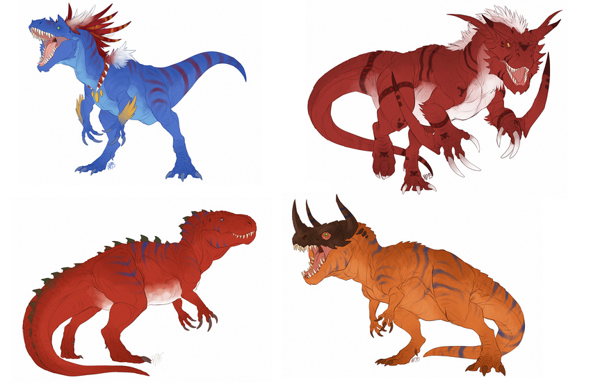 digimon dinosaur featureless_crotch feral greymon growlmon horn hornedfreak male open_mouth sharp_teeth simple_background standing teeth theropod tongue tyrannosaurus_rex white_background