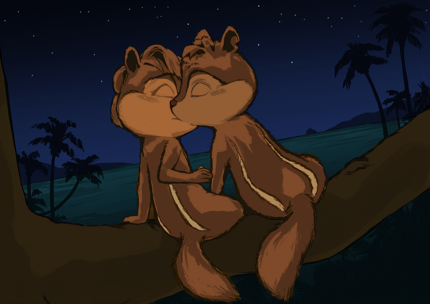 alvin_and_the_chipmunks alvin_seville anivex brittany_miller chipmunk duo female fur kissing lando male male/female mammal night_sky outside rodent sea water young