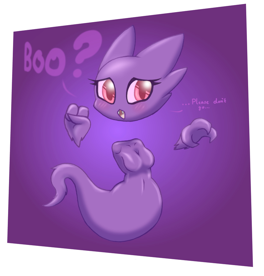 3_fingers big_eyes bit-small blush border breasts cute cute_fangs digital_media_(artwork) digital_painting_(artwork) english_text eyelashes fangs featureless_breasts female floating_hands floating_head ghost haunter hi_res nintendo nude open_mouth pink_sclera pok&eacute;mon purple_background purple_body red_eyes shaded simple_background small_breasts solo spikes spirit text video_games white_border wide_hips