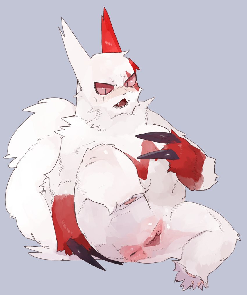 anus blush clitoris female front_view liteu looking_down mammal nintendo one_leg_up open_mouth pok&eacute;mon pussy semi-anthro sitting slightly_chubby spread_legs spreading video_games zangoose