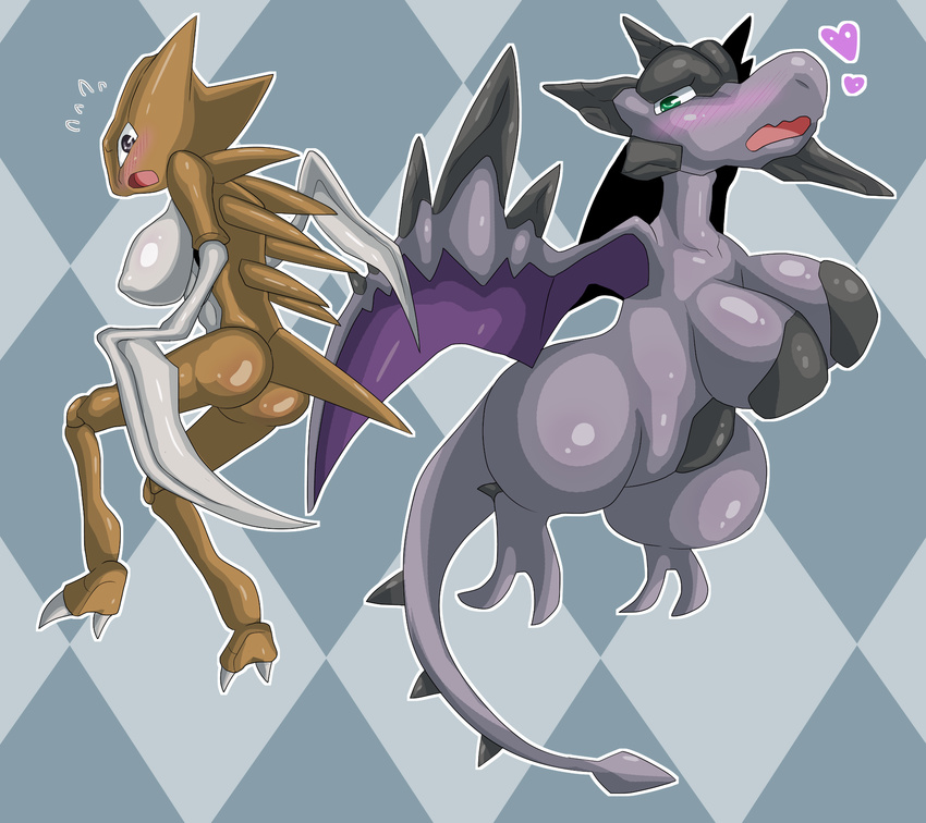 &lt;3 2016 blush breasts female feral kabutops mega_aerodactyl mega_evolution nintendo open_mouth pok&eacute;mon video_games wings