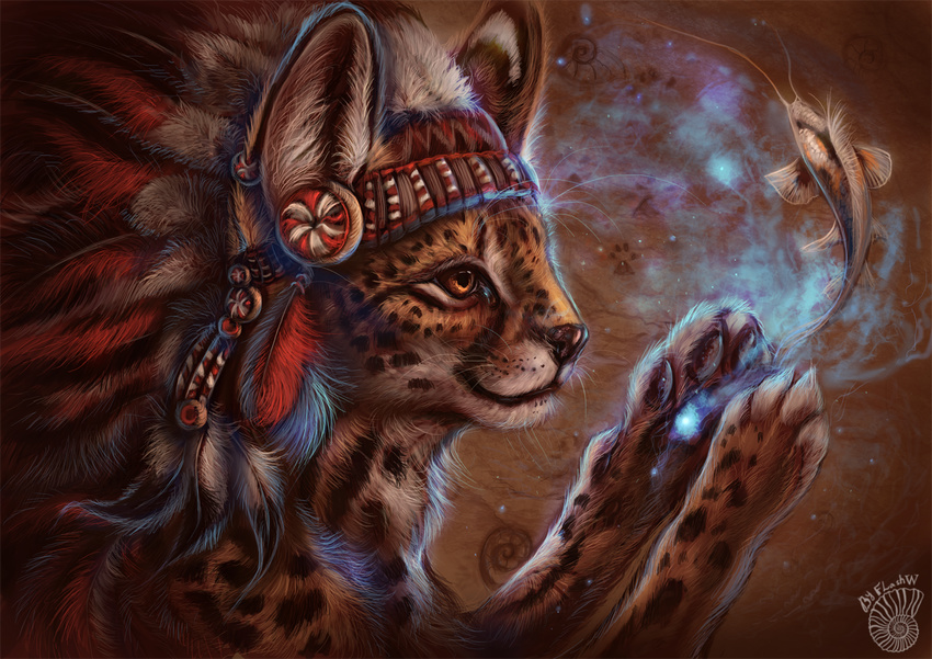 amber_eyes ambiguous_gender black_nose cheetah duo feline feral fish flashw fur magic mammal marine pawpads paws solo spots spotted_fur tan_fur tribal whiskers