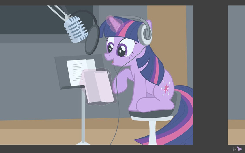 cutie_mark dm29 equine female feral friendship_is_magic fur hair headphones horn horse levitation magic_glow magic_horn mammal microphone multicolored_hair my_little_pony paper pony purple_eyes recording_studio twilight_sparkle_(mlp) unicorn