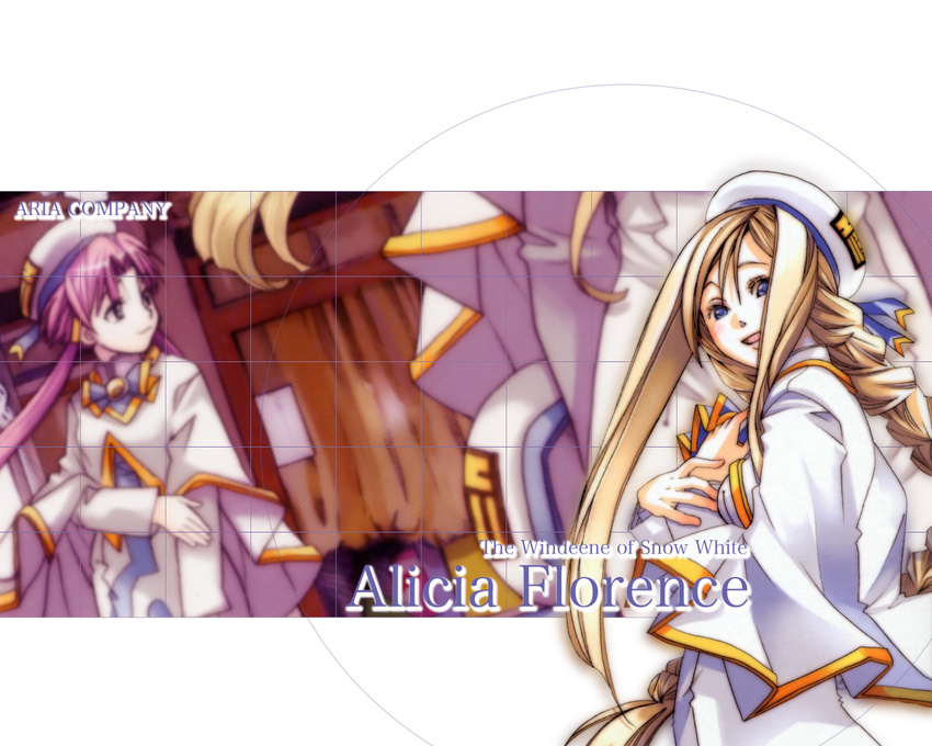 alicia_florence amano_kozue aria blonde_hair blue_eyes mizunashi_akari multiple_girls wallpaper