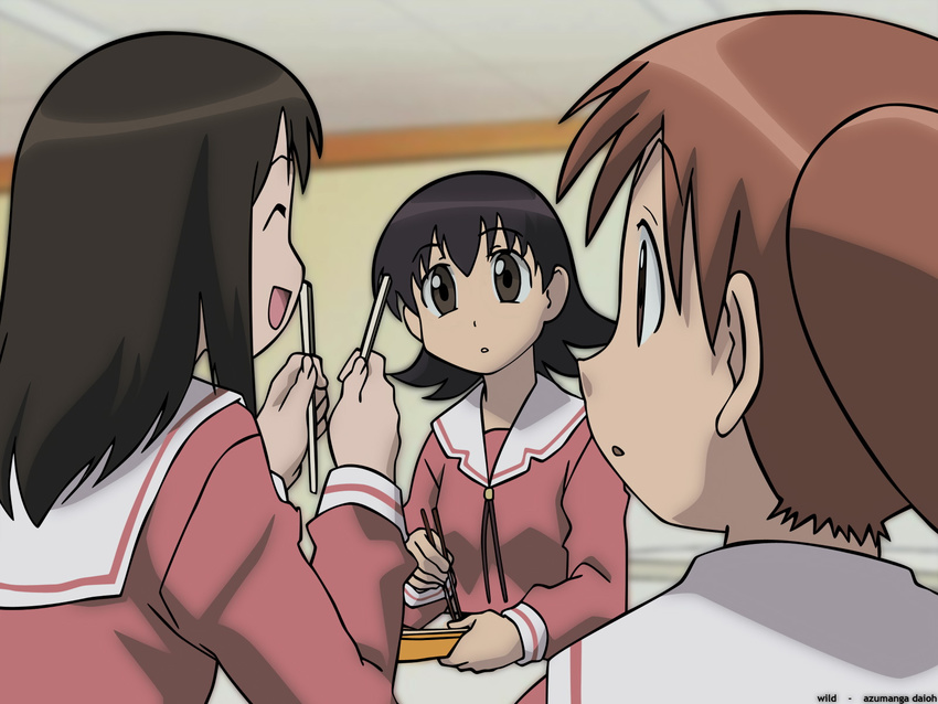 azumanga_daioh chopsticks kasuga_ayumu mihama_chiyo takino_tomo vector