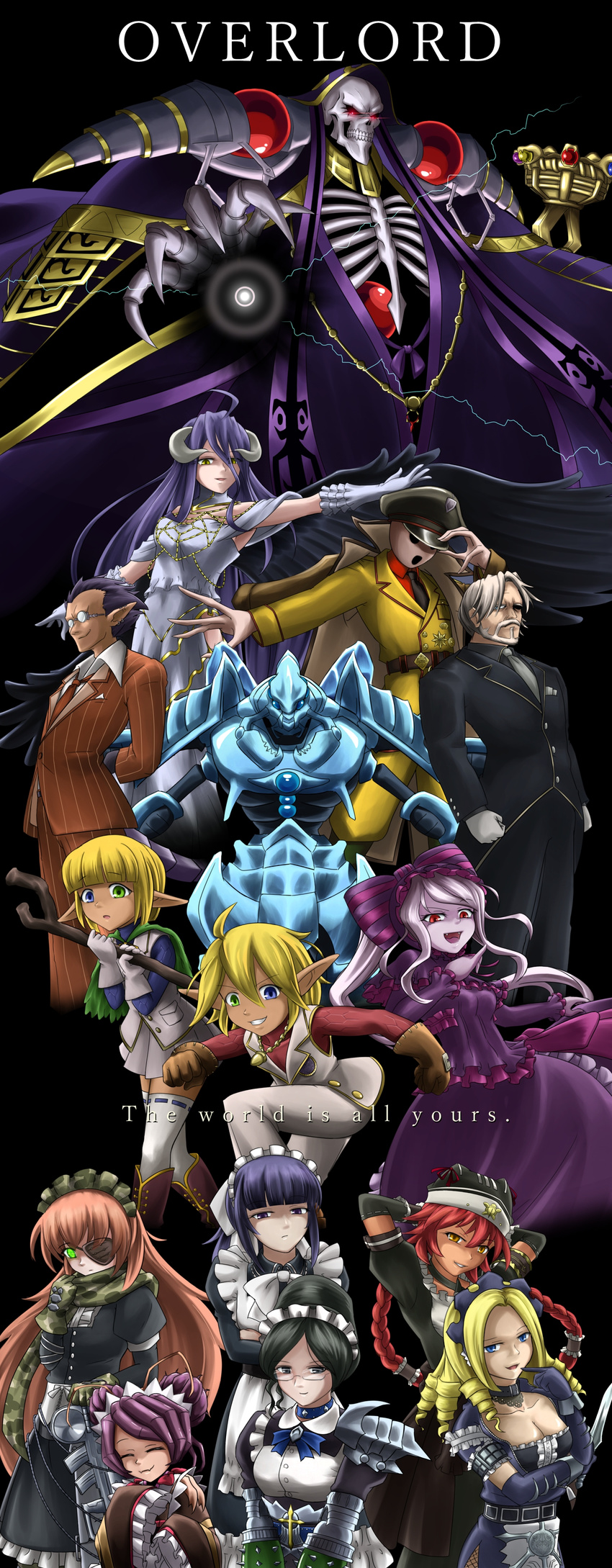 6+boys 6+girls ahoge ainz_ooal_gown albedo animal_hat antennae armor armored_dress arms_behind_head artist_request aura_bella_fiora beard black_eyes black_hair blonde_hair blue_eyes boots braid brother_and_sister butler cleavage coat cocytus_(overlord) collar crossed_arms cz2128_delta dark_elf dark_skin demiurge detached_sleeves doppelganger double_bun dress drill_hair ear_piercing english entoma_vasilissa_zeta extra_arms extra_eyes eyepatch eyes_closed fang formal frills glasses gloves gothic_lolita green_eyes gun hair_bun hat hat_ribbon heterochromia hood horns insect insect_girl kimono kunai lightning long_hair long_sleeves lupusregina_beta maid maid_apron maid_headdress mare_bello_fiore narberal_gamma nazi necktie overlord_(maruyama) pandora's_actor pink_hair pinstripe_suit pointy_ears ponytail purple_hair red_eyes red_hair ribbon robe scarf sebas_tian shalltear_bloodfallen short_hair shoulder_armor siblings skeleton skirt sleeves_past_wrists smile solution_epsilon staff thighhighs twin_braids vampire weapon white_hair wings yellow_eyes yuri_alpha