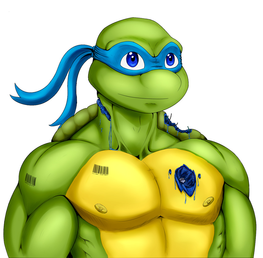 android barcode biceps blue_eyes damage leonardo libra-11 machine male muscular pecs reptile robot robotic_reveal scalie shell smile solo tattoo teenage_mutant_ninja_turtles turtle