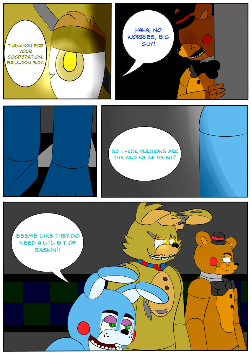 aggablaze animatronic anthro bear comic digital_media_(artwork) five_nights_at_freddy's five_nights_at_freddy's_2 five_nights_at_freddy's_3 glowing glowing_eyes hi_res machine mammal robot springtrap_(fnaf) toy_bonnie_(fnaf) toy_freddy_(fnaf) video_games