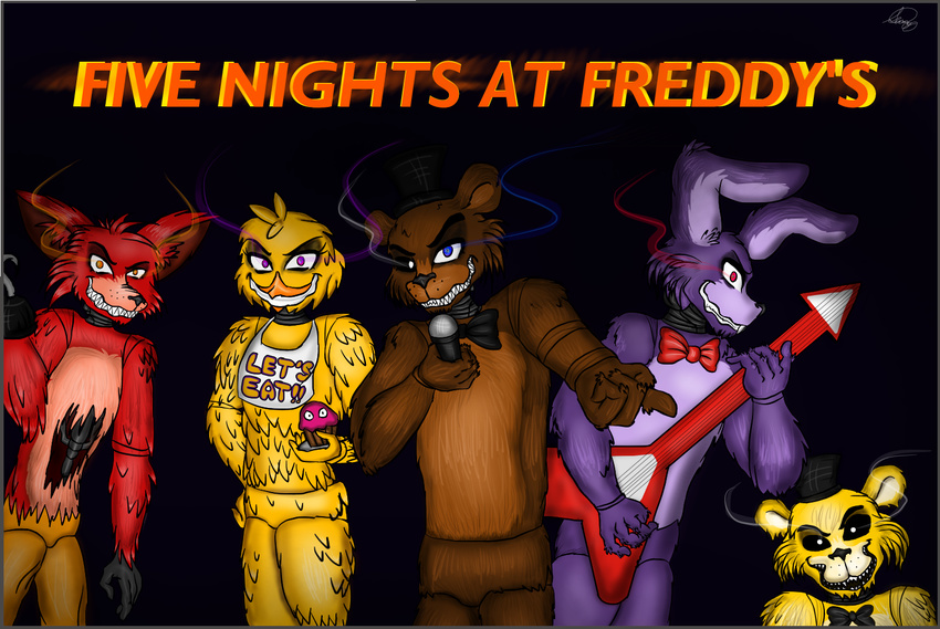 2016 animatronic avian bear bird bonnie_(fnaf) canine chica_(fnaf) chicken cupcake_(fnaf) digital_media_(artwork) five_nights_at_freddy's fox foxy_(fnaf) freddy_(fnaf) glowing glowing_eyes golden_freddy_(fnaf) lagomorph machine mammal rabbit robot sammytheanimatronic video_games