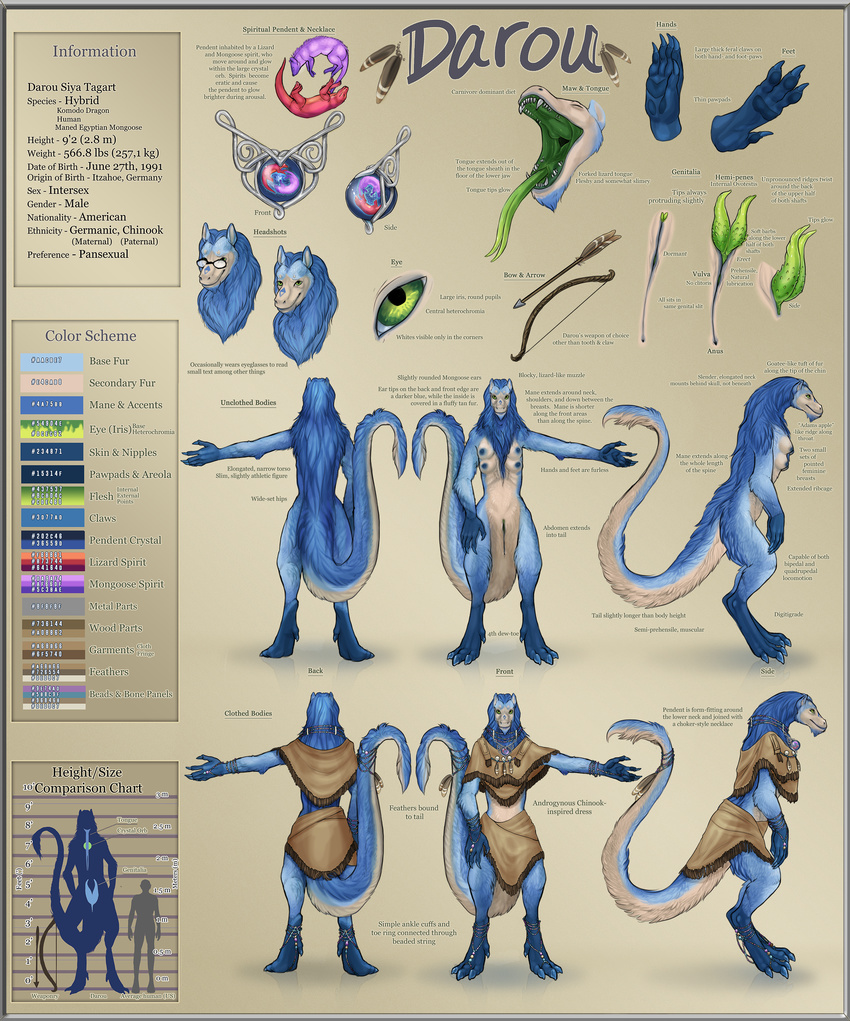 4_breasts 4_toes 5_fingers animal_genitalia animal_penis anthro anus archery barbed_penis big_claws biped blue_fur blue_skin border breasts brown_background clothed clothing darou digitigrade english_text eyewear feathers fur furgonomics genital_slit glasses glowing green_eyes grey_border hemipenes herm human hybrid informative intersex jewelry komodo_dragon lizard long_neck long_tail long_tongue mammal mane mane_hair model_sheet mongoose monitor_lizard multi_breast multi_penis multicolored_fur multiple_poses necklace nude open_mouth pawpads pendant penis pose prehensile_penis purple_fur pussy red_scales reptile ribbed_penis robes scales scalie semi-anthro silhouette simple_background size_difference slit small_breasts tail_tuft tan_fur text theowlette thick_tail toes tongue tongue_out tribal tuft two_tone_fur unusual_genitals wide_hips