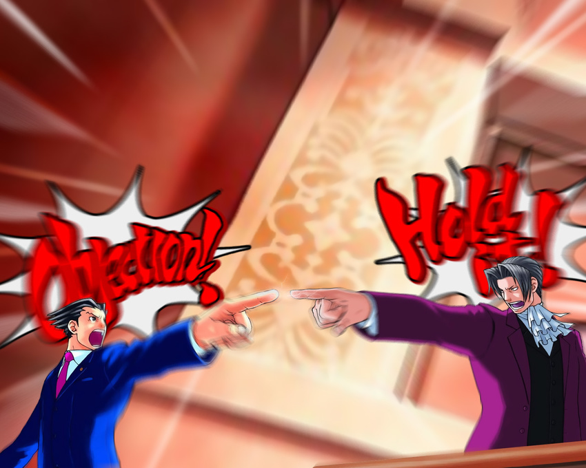 gyakuten_saiban miles_edgeworth mitsurugi_reiji phoenix_wright pointing