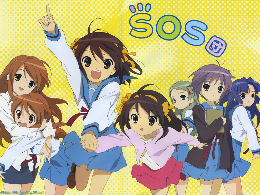 asahina_mikuru asakura_ryouko cardigan kimidori_emiri nagato_yuki seifuku suzumiya_haruhi suzumiya_haruhi_no_yuuutsu