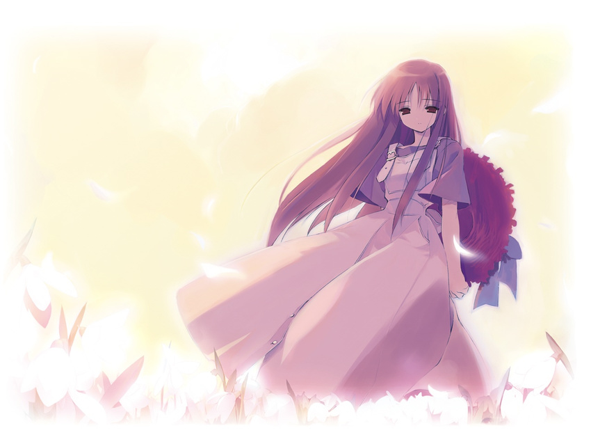 artist_request dress flower hat long_hair makino_nanami red_eyes red_hair solo suigetsu wind