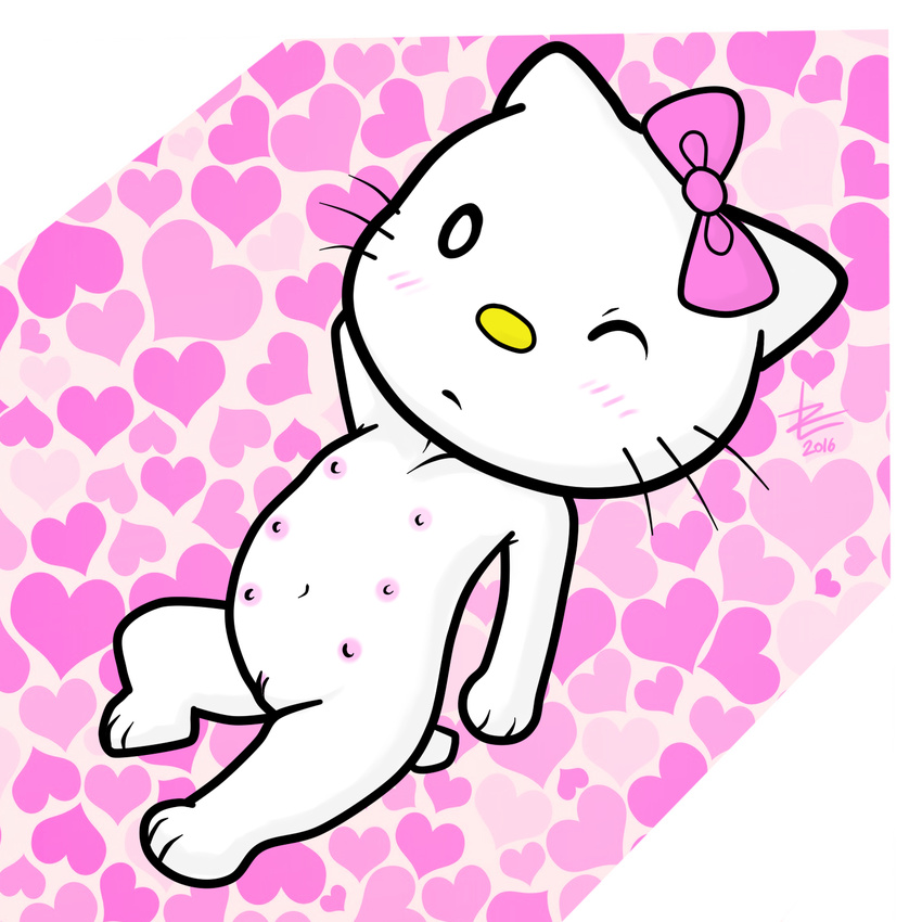 anthro blush bow canine cat cub digital_media_(artwork) feline female fur hello_kitty hello_kitty_(character) hi_res mammal nipples sanrio solo young zekromlover