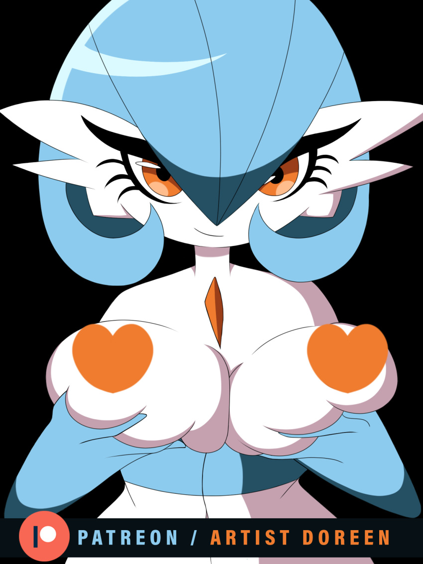 &lt;3 &lt;3_censor 2019 anthro artist_doreen big_breasts breasts censored digital_media_(artwork) female gardevoir hair hi_res huge_breasts humanoid invalid_tag looking_at_viewer nintendo not_furry patreon pok&eacute;mon pok&eacute;mon_(species) psychic red_eyes simple_background smile solo text video_games xxx