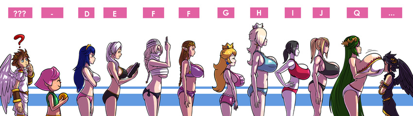 6+girls bikini black_hair blonde_hair blue_hair breast_chart breasts brown_hair character_request dark_pit eyes_closed fire_emblem gigantic_breasts green_hair huge_breasts kid_icarus large_breasts lucina metroid multiple_girls my_unit my_unit_(fire_emblem:_kakusei) palutena pink_hair pointy_ears ponytail princess_peach princess_zelda rosetta_(mario) samus_aran sheik super_mario_bros. the_legend_of_zelda very_long_hair villager white_hair white_skin wii_fit wii_fit_trainer