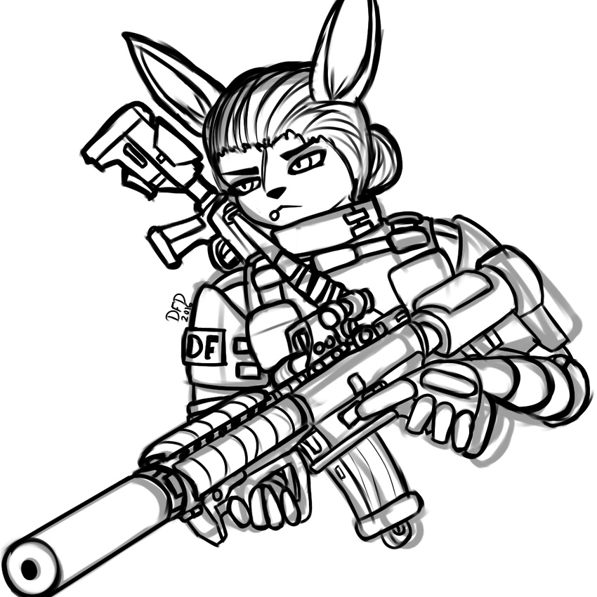 2016 anthro armor belt clothing datfurrydude gear gun lagomorph m416 mammal rabbit ranged_weapon shotgun sketch weapon