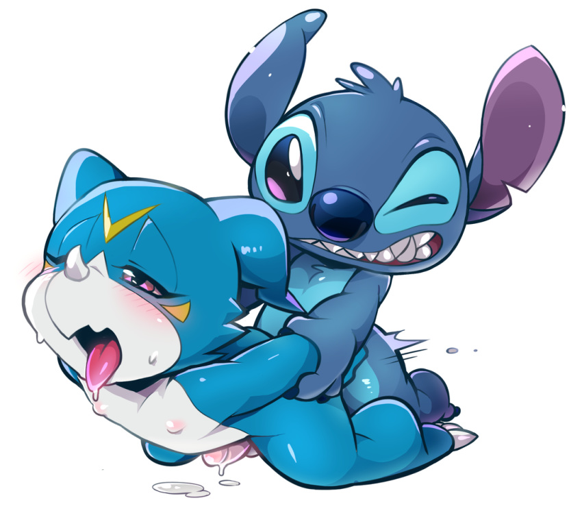 anal arm_grab blush crossover cum digimon disney duo hand_holding hentaib lilo_and_stitch looking_pleasured male male/male nipples open_mouth orgasm penis prison_guard_position purple_eyes sex simple_background stitch tongue tongue_out vee_stitch veemon white_background wince