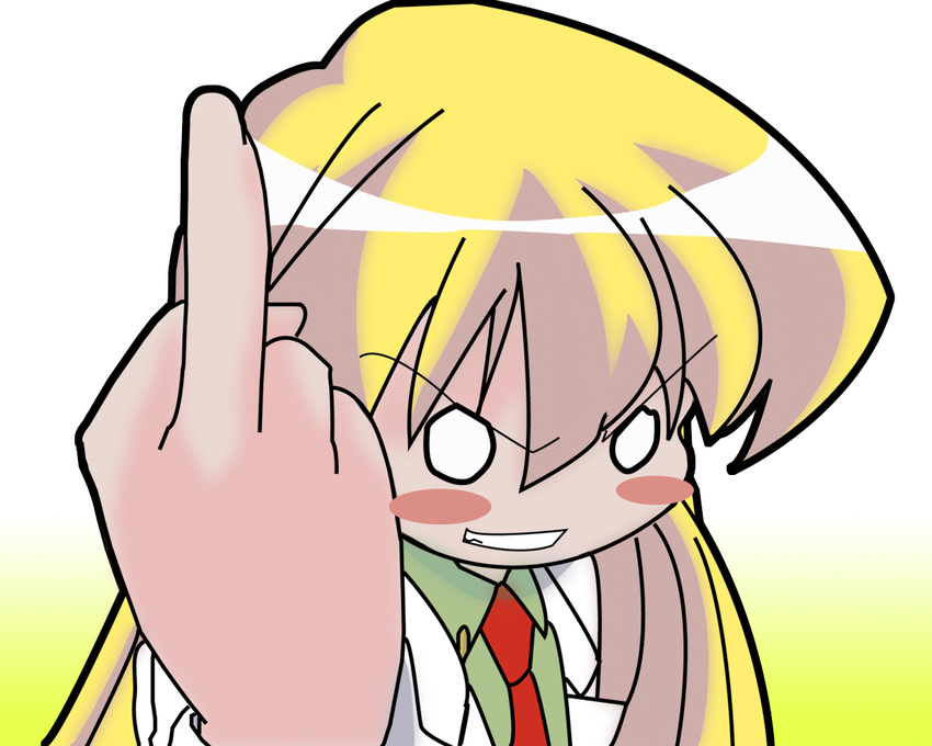 angry bangs blonde_hair blue_eyes blush_stickers child middle_finger necktie pani_poni_dash! rebecca_miyamoto solo teacher vector_trace