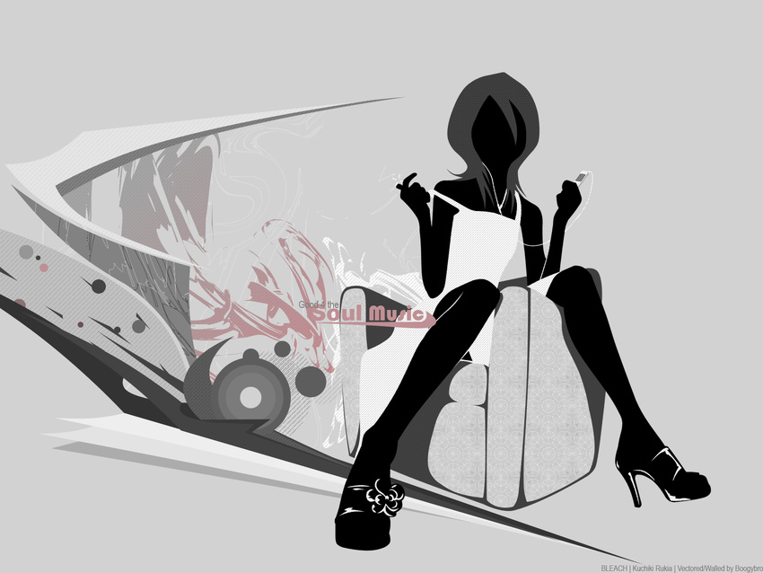 bleach gray ipod kuchiki_rukia monochrome music silhouette