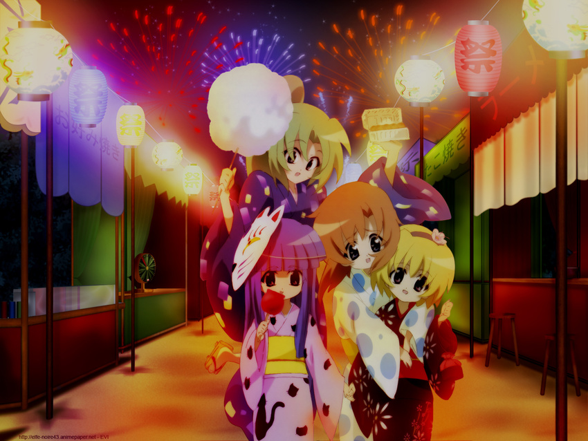 festival fireworks furude_rika hanabi higurashi_no_naku_koro_ni houjou_satoko mask rainbow ryuuguu_rena sonozaki_mion