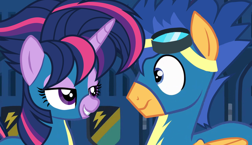 alternate_hairstule bedroom_eyes clothing duo edit equine eyewear female flash_sentry_(mlp) flirting friendship_is_magic goggles half-closed_eyes horn male mammal my_little_pony pegasus razvimorar5 seductive skinsuit tight_clothing twilight_sparkle_(mlp) winged_unicorn wings wonderbolts_(mlp)