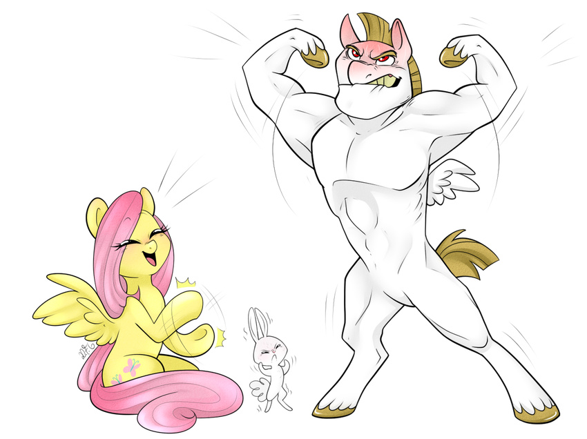 2015 alpha_channel angel_(mlp) armpits blonde_hair bulk_biceps_(mlp) cutie_mark dragonfoxgirl equine feathered_wings feathers female feral fluttershy_(mlp) friendship_is_magic fur group hair lagomorph male mammal my_little_pony pegasus pink_hair rabbit simple_background smile straining transparent_background white_feathers white_fur wings yellow_feathers yellow_fur