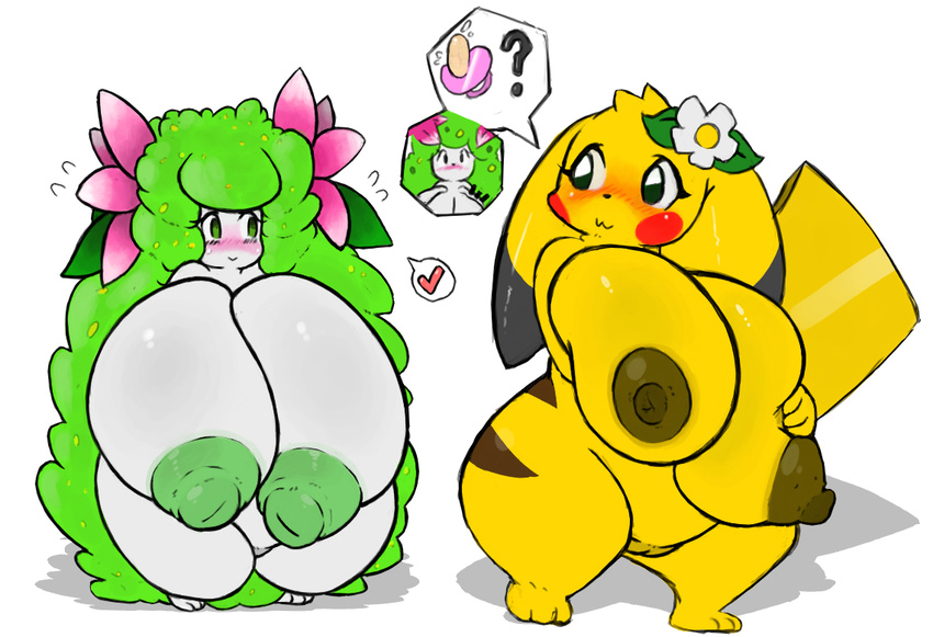 &lt;3 anthro big_breasts blush breasts female hand_on_breast huge_breasts legendary_pok&eacute;mon mature_female nintendo nude pikachu pok&eacute;mon pok&eacute;morph pussy roy_mccloud shaymin video_games