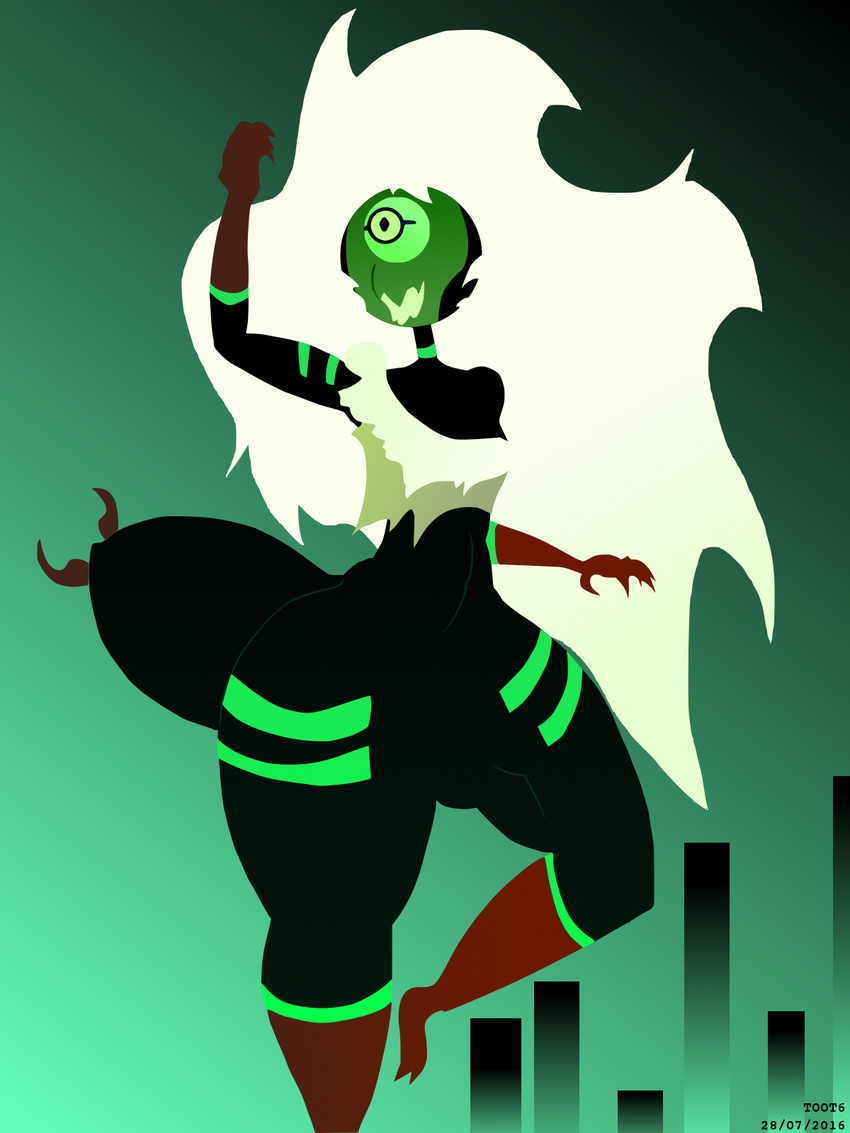 1_eye abstract_background alien barefoot beak cartoon_network centipeetle female gem_(species) hair humanoid monstrous_humanoid solo steven_universe teeth thick_thighs toot6 white_hair wide_hips