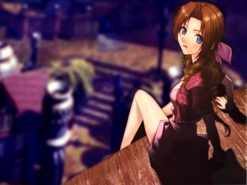 1600x1200 aeris_gainsborough aerith_gainsborough final_fantasy final_fantasy_vii highres nibelheim roof rooftop wallpaper