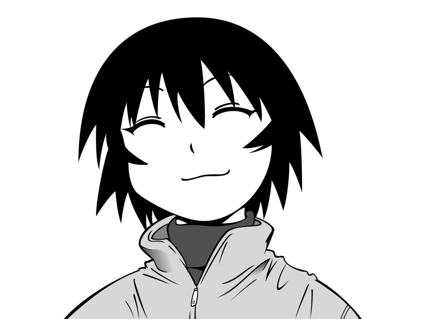 :3 azumanga_daiou greyscale highres kagura_(azumanga_daiou) monochrome solo vector_trace