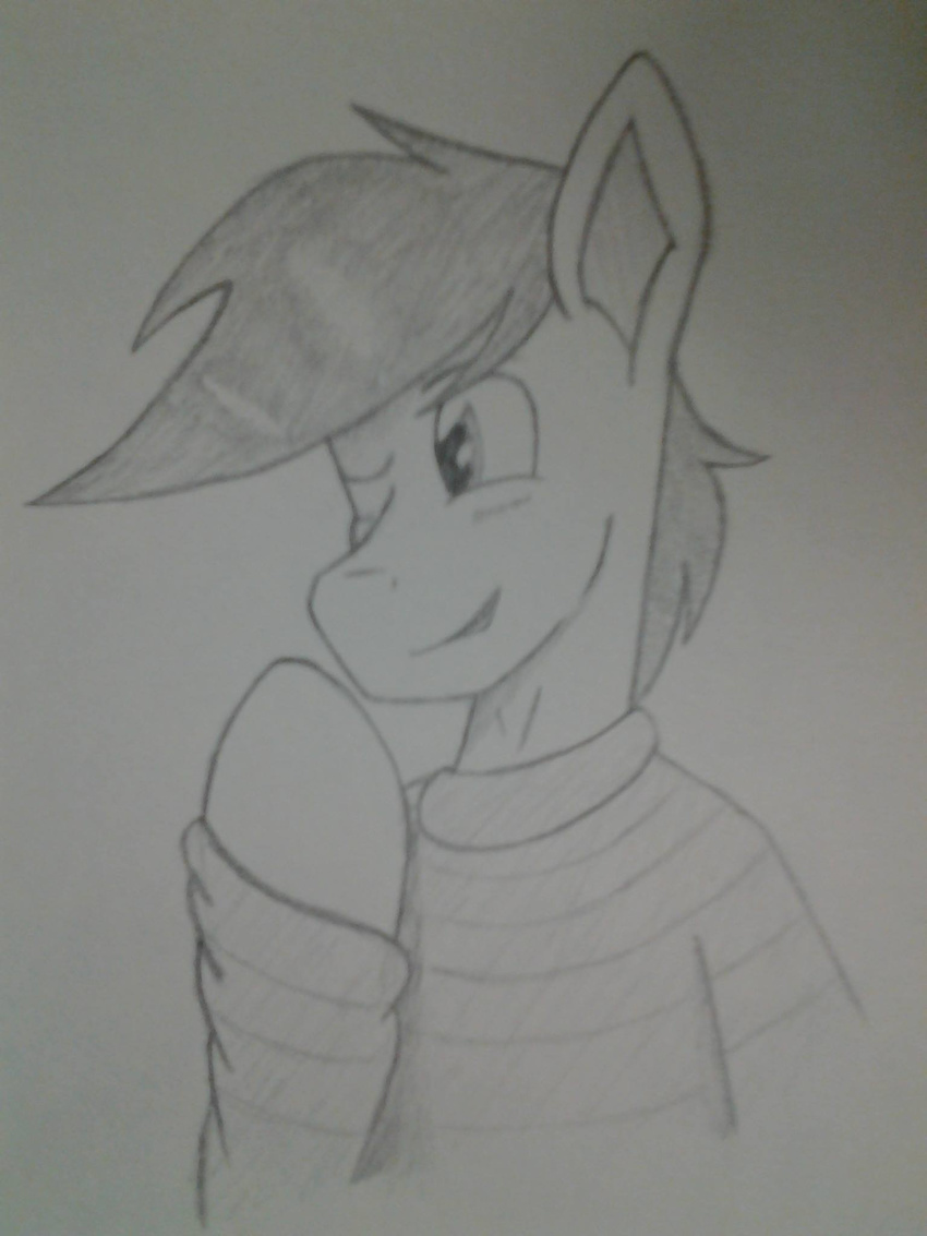 blush breaburned clothed clothing cute equine fan_character hair handdrawn horse invalid_tag male mammal my_little_pony paper pony simple_background smile umber