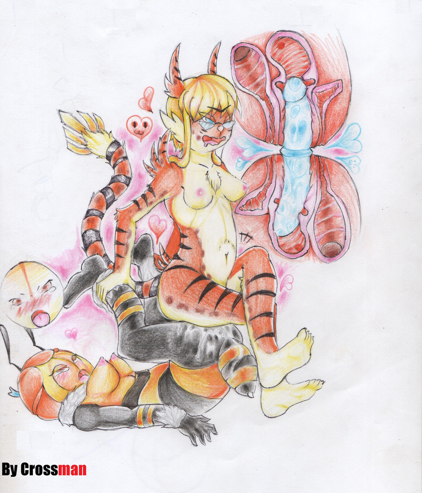 ahego anthro anus arthropod bee blush breasts butt crossman dildo fan_character feline female female/female insect internal mammal nipples nude open_mouth penetration pussy pussy_juice sex sex_toy simple_background traditional_media_(artwork) vaginal young