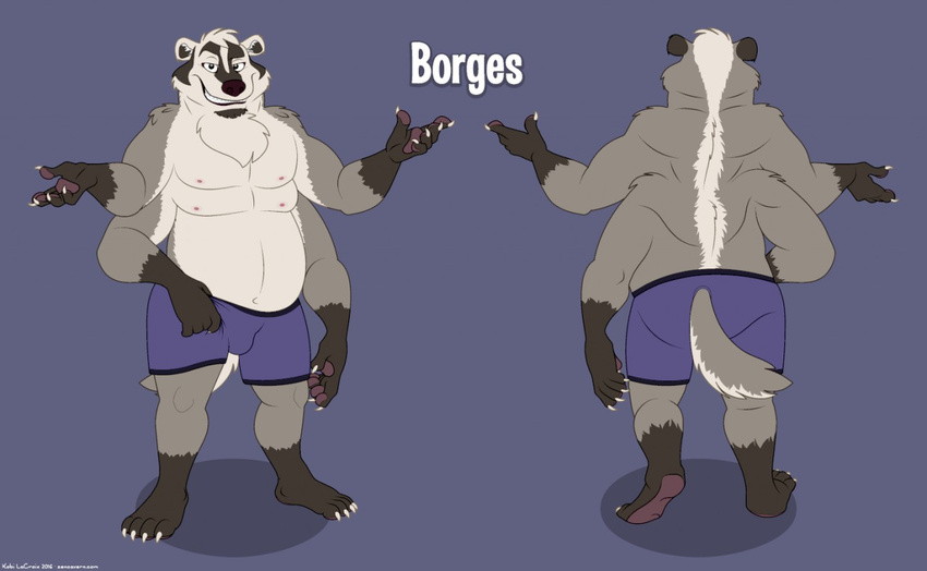 anthro aoba badger clothing kobi_lacroix male mammal multi_arm multi_limb mustelid shorts simple_background