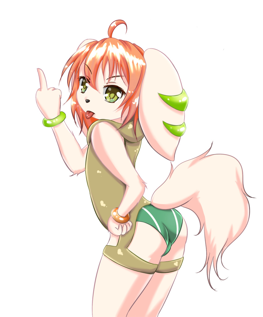 2016 anthro basset_hound canine clothing dog female floppy_ears freedom_planet hair long_ears mammal middle_finger milla_basset mufeet orange_hair solo swimsuit tagme tongue tongue_out video_games
