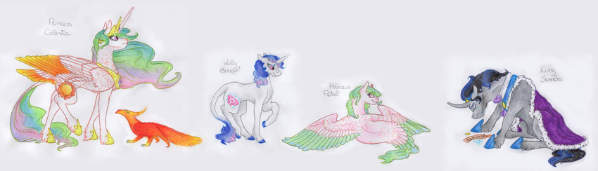 absurd_res avian bird black_hair blue_hair cape clothing cutie_mark dawn22eagle equine eyes_closed fan_character feathered_wings feathers female feral friendship_is_magic fur green_feathers green_hair grey_fur hair hi_res hooves horn king_sombra_(mlp) lying male mammal multicolored_hair my_little_pony nude orange_eyes orange_feathers pegasus phoenix pink_eyes pink_fur princess_celestia_(mlp) red_feathers simple_background sitting standing traditional_media_(artwork) unicorn white_background white_feathers white_fur winged_unicorn wings yellow_feathers