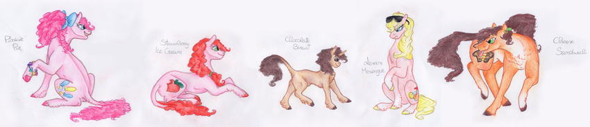 absurd_res blonde_hair blue_eyes bow brown_fur brown_hair cheese_sandwich_(mlp) cutie_mark dawn22eagle earth_pony equine fan_character female feral friendship_is_magic fur green_eyes hair hi_res hooves horse male mammal my_little_pony nude open_mouth pink_fur pink_hair pinkie_pie_(mlp) pony red_hair simple_background sitting smile standing tan_fur tongue traditional_media_(artwork) white_background