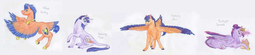 absurd_res blue_eyes blue_hair book cutie_mark dawn22eagle equine fan_character feathered_wings feathers female feral flash_sentry_(mlp) friendship_is_magic fur hair hi_res hooves horn lying magic mammal my_little_pony orange_feathers orange_fur pegasus purple_eyes purple_fur purple_hair simple_background sitting smile standing traditional_media_(artwork) twilight_sparkle_(mlp) white_background winged_unicorn wings