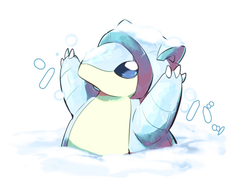 alolan_sandshrew arms_up blue_eyes claws no_humans pokemon pokemon_(creature) sandshrew snow solo takatsuki_nato