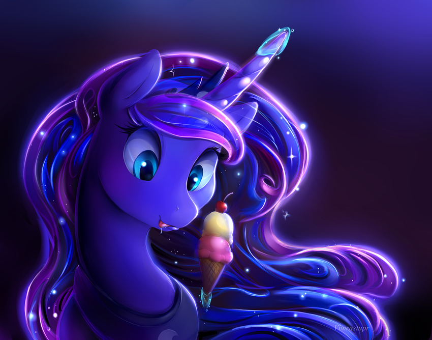 blue_eyes blue_fur blue_hair dessert equine eyelashes female feral food friendship_is_magic fur hair ice_cream magic mammal my_little_pony princess_luna_(mlp) ridged_horn saliva solo tongue viwrastupr