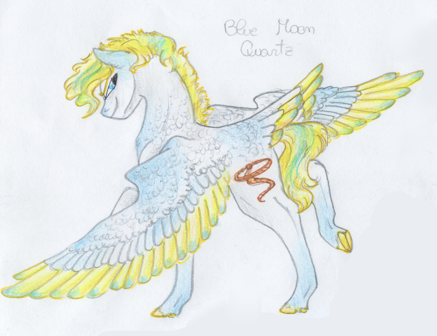 absurd_res blonde_hair blue_eyes cutie_mark dawn22eagle equine fan_character feathered_wings feathers feral fur green_hair hair hi_res hooves male mammal my_little_pony pegasus simple_background smile solo traditional_media_(artwork) white_background wings