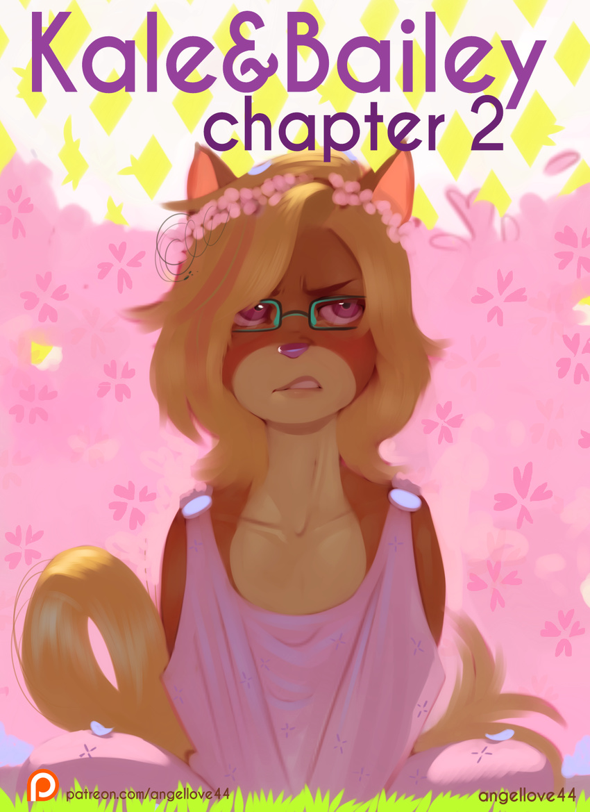 angellove44 anthro blonde_hair comic cover eyewear flower girly glasses hair male outside plant solo text