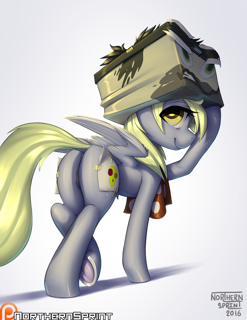 2016 cutie_mark derpy_hooves_(mlp) dock equine feathered_wings feathers female feral friendship_is_magic hair hi_res hooves mammal my_little_pony northernsprint patreon pegasus simple_background smile solo underhoof wings