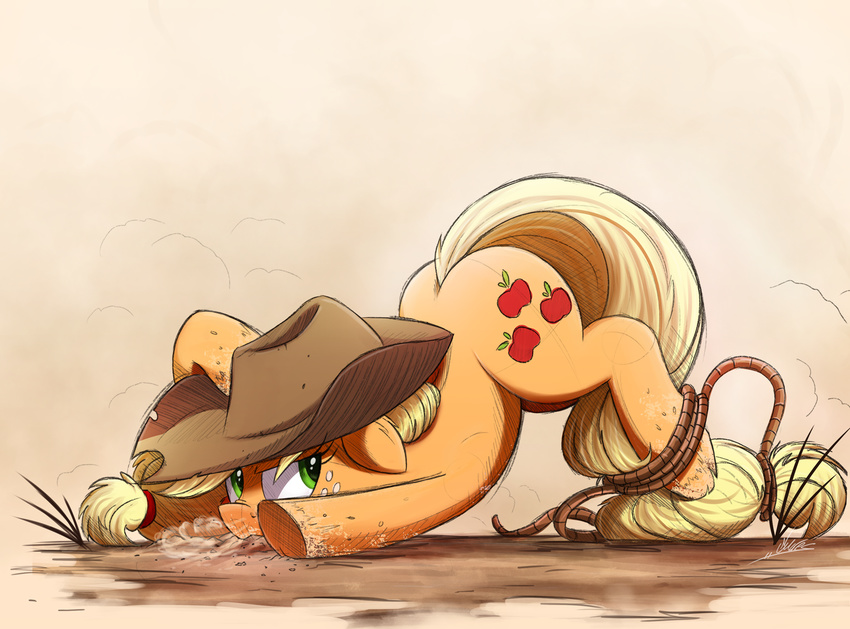 applejack_(mlp) earth_pony equine eyelashes female freckles friendship_is_magic green_eyes hair hat hooves horse mammal my_little_pony ncmares pony rope simple_background solo