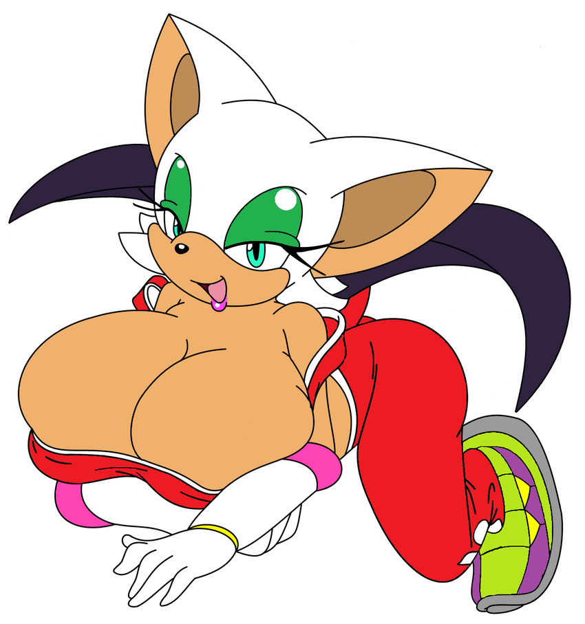 anthro bat big_breasts blue_eyes breasts cleavage clothed clothing female gloves hi_res huge_breasts lips mammal michiyoshi rouge_the_bat solo sonic_(series)