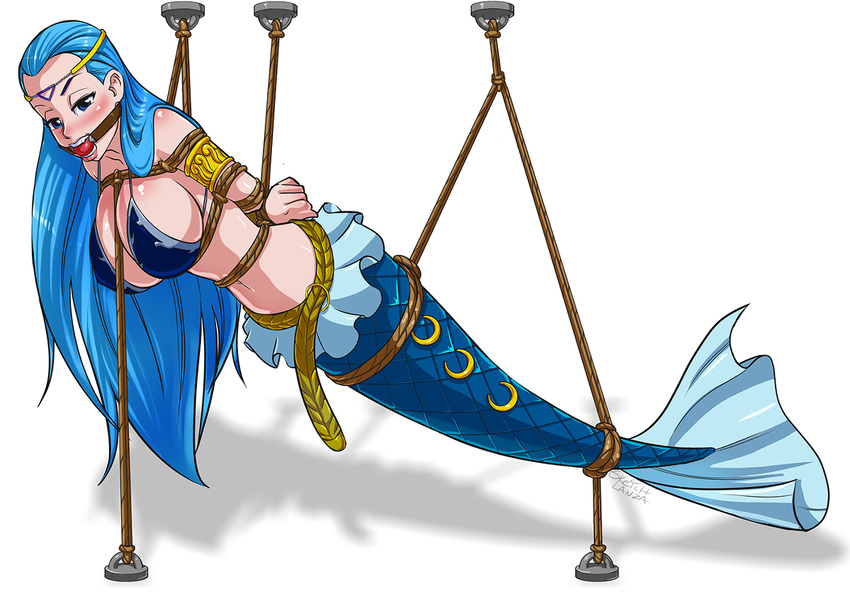 aquarius_(fairy_tail) ball_gag blue_hair blush bondage fairy_tail