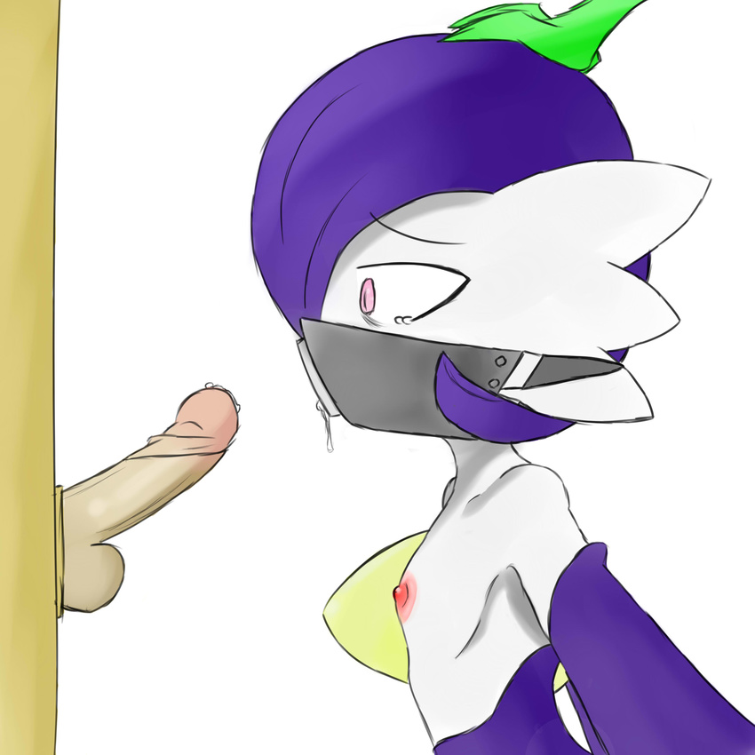 absurd_res anthro breasts cleo female flat_chested forced gag gardevoir glory_hole hi_res humanoid_penis male nintendo nipples penis pok&eacute;mon ring_gag simple_background small_breasts solo_focus tears video_games white_background