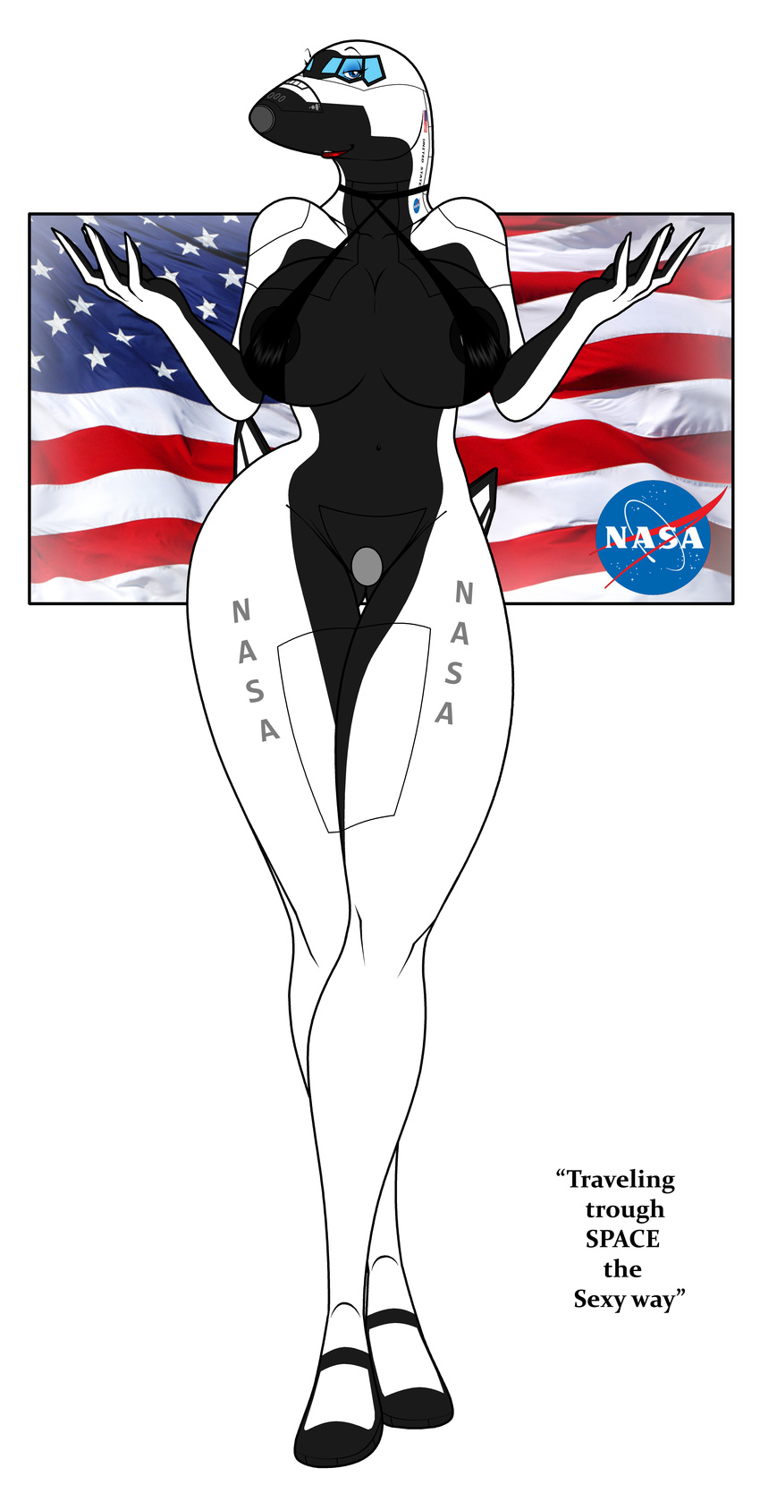 2012 alpha_channel areola athletic big_breasts bra breasts clothed clothing english_text eyelashes female flag lips living_aircraft living_machine looking_at_viewer machine metal mostly_nude nasa nipples pose signature simple_background slim space_shuttle spacecraft stars_and_stripes text transparent_background underwear united_states_of_america vehicle walter_sache wide_hips