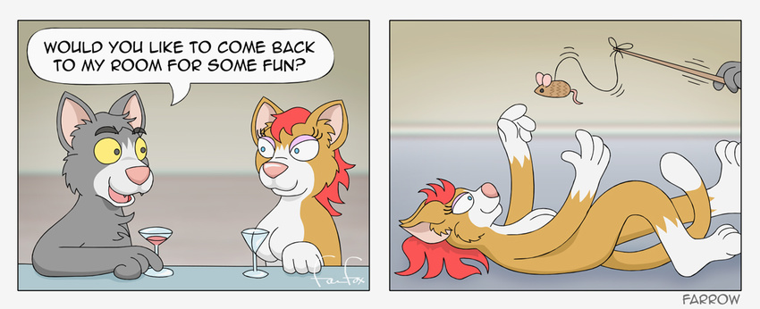 anthro beverage cat dialogue english_text feline female flirting hair humor male mammal mrfarrow red_hair text