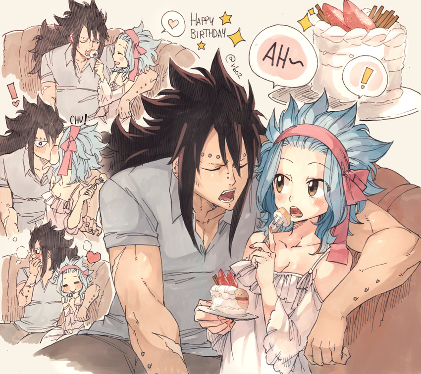 1boy 1girl blue_hair fairy_tail female male rusky